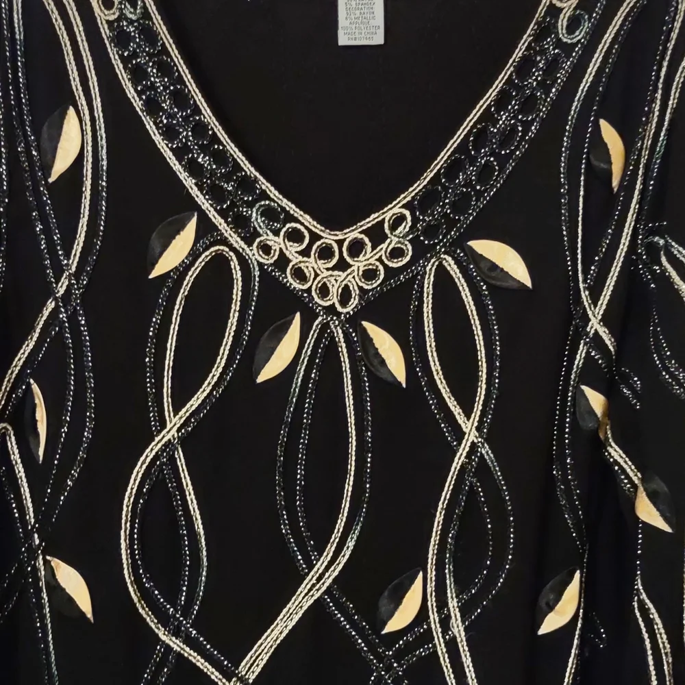 Once 1 Again blouse size XL, black, silver & gold